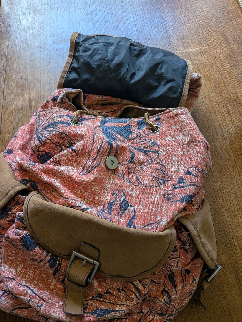 Roxy Blue And Pink Floral Canvas Backpack - Picture 2 of 7